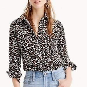 Crew slim perfect shirt leopard linen blend shirt size 6